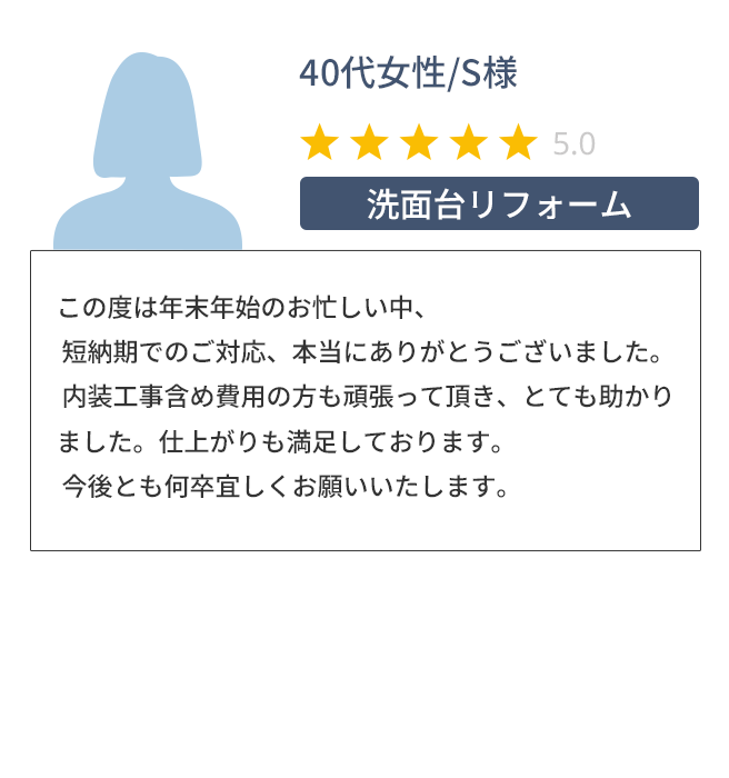 郊外の住所でしたが、近くの拠点からすぐに来ていただき助かりました。