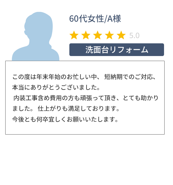 作業は丁寧かつ迅速で、当日はすぐに新しい水栓を取り付けていただき、大変助かりました。